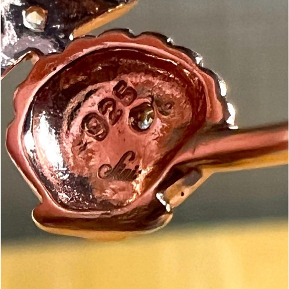 925 Rose Gold Adjustable Ring with Diamond Accents. Shell and Starfish - Picture 2 of 5